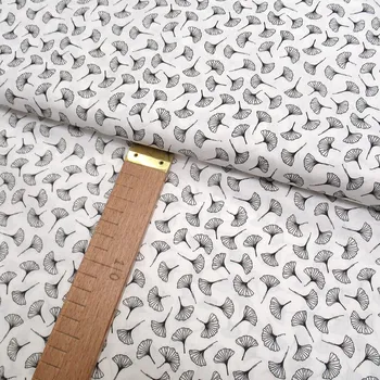 Bavlněné plátno - Ginkgo biloba černá na bílé - šíře 140cm