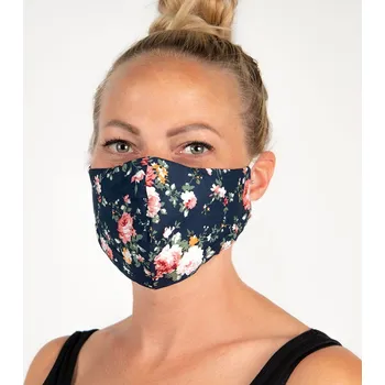 rouška Modrá bavlněná rouška na obličej s květy