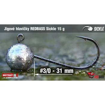 Rybářský háček Jigová hlavička REDBASS Sickle #3/0 - 33 mm - #3/0 - 15 g, 5 ks