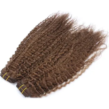 Příčesek Kudrnatý clip in maxi set 53cm pravé lidské vlasy – REMY 200g - STŘEDNĚ HNĚDÁ