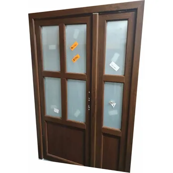 Vchodové dveře SOFT vchodové plastové dvoukřídlé dveře Aruba 130x200 cm, ořech/bílá (dvoukřídlé plastové dveře 130x200 cm)