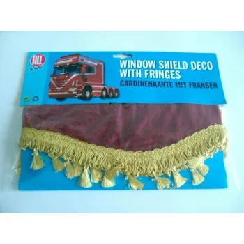 Stínítko do auta Záclonka na přední okno červená se zlatými střapci