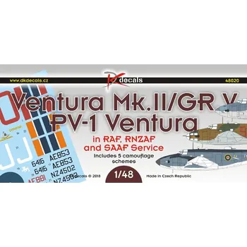 Plastikový model DK decals 1/48 Ventura Mk.II/GR.V/PV-1 RAF, RNZAF&SAAF serv.
