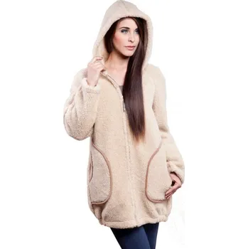 Dámská bunda z ovčí vlny s kapucí Doti béžová, Barevné varianty Béžová, Velikosti L 200-100-00211