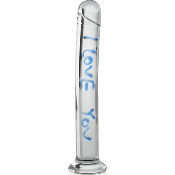 Dildo SKLENĚNÉ DILDO PENIS NA PODSTAVCI S MILOSTNÝM VYZNÁNÍM IDEÁLNÍ DÁREK