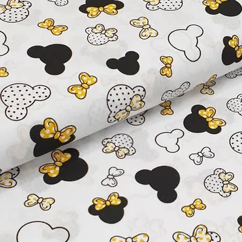 Bavlněné plátno bílé, MINNIE žluté mašle, š.160
