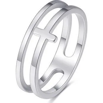 Prsten Dvojitý ocelový prsten s křížkem (50)