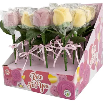Bonbon Lízátko marshmallow růže 15g / BALENÍ 24 ks