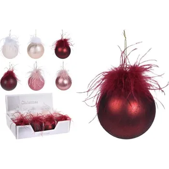 Vánoční dekorace Vánoční koule - PP 100 mm s pírkem, mix / 1ks