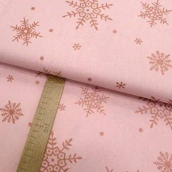 Bavlněné plátno - Vločky metalické měděno-růžové na růžové - šíře 150cm