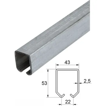 Garážová vrata kolejnice MEDIO pro závěsný systém, C920M, délka 2 m - profil 43 x 53 x 2,5 mm pozinkovaný pro zavěšená vrata a dveře, prodej v délkách 2, 3, 4 a 6 m