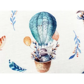 Mirtex Látka bavlněný úplet zajíček v balónu, šířka 180 cm digitální potisk