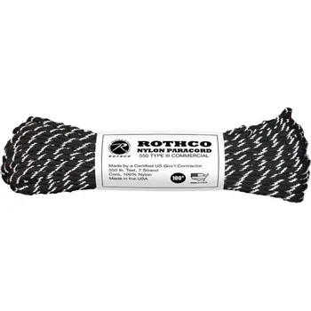 Lano ROTHCO šňůra PARACORD nylon 550LB ø 4 mm / 30 m ČERNÁ s refelxními nitkami