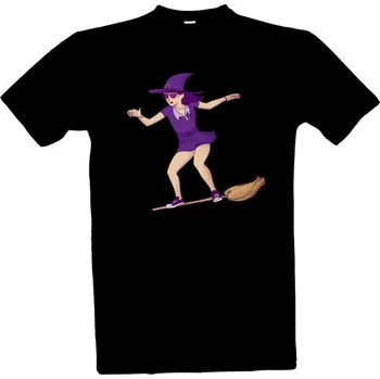 Tričko s potiskem Moderní čarodějnice na koštěti pánské