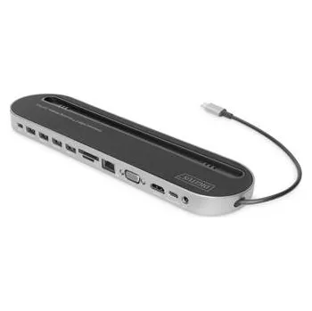 Digitus 12portová dokovací stanice USB-C, šedá, HDMI, VGA, 2x USB-C, 4x USB-A, RJ45, 1x 3,5 mm, SD / MicroSD