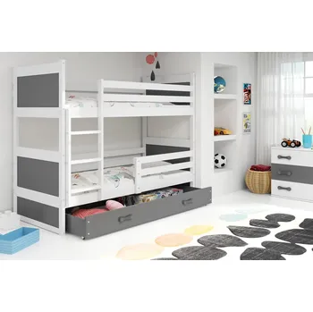 Postel ImportWorld Dětská patrová postel Bohumír - 2 osoby, 80x190 s úložným prostorem – Bílá, Grafit