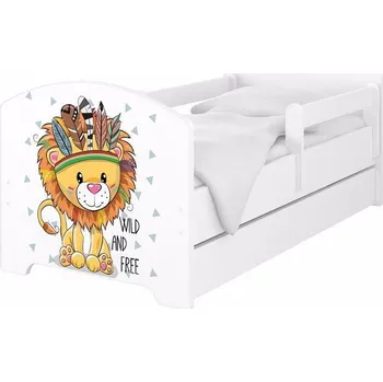 Dětská postel Dětská postel Oskar Lvíček 140x70 cm - Bílá - 2x krátká zábrana bez šuplíku
