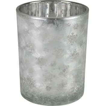 Svícen Skleněný svícen na čajovou svíčku s motivem sněhových vloček – Ø 8*10cm