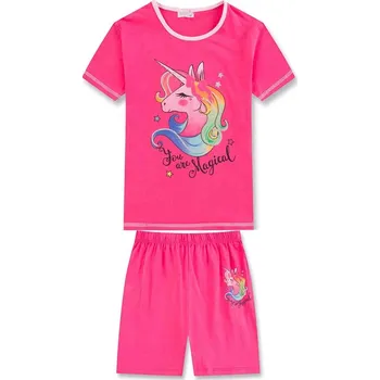 Dívčí pyžamo 98-110-Dívčí letní pyžamo KUGO- tm.růžová barva