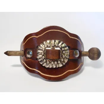 Kožená spona do vlasů s dřevěnou jehlicí č.3 Barva: Hnědá