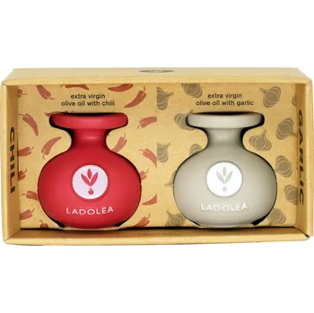Rostlinný olej Dárkový box s extra panenským olivovým olejem ochuceným chilli a česnekem 160ml Ladolea