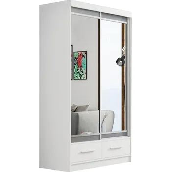 Šatní skříň Skříň Se Zrcadlem Margo 120cm Dub Bílý Mat/Šedá