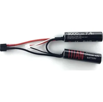 Baterie pro airsoftovou zbraň TITAN Akumulátor Li-Ion 7,4V 3000mAh 16C - Mini CQB s Dean konektorem