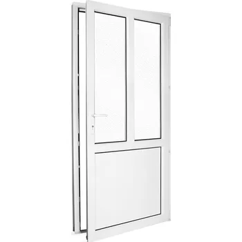 Vchodové dveře Plastové vedlejší vchodové dveře 98x208 cm (980x2080 mm) | Bílé | Pravé | Dělené D3 | Pro otvor 100x210 cm (1000x2100 mm) | Dveře do garáže | 6 komor | 80 mm