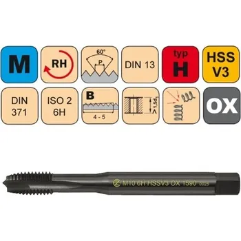Závitořezný nástroj NÁSTROJE CZ Strojní závitník /CZZ1590/ pro metrický závit s přímou drážkou a lamačem třísek CZZ Závit: M6