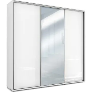 Šatní skříň Skříň Amelia 278cm Zrcadlo Bílý/Bílý Lesk
