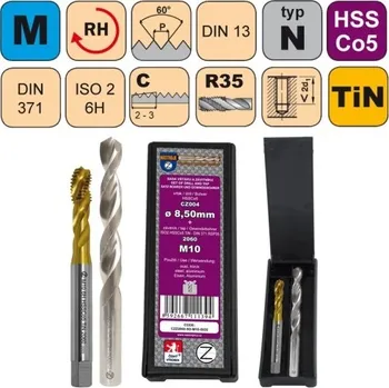 Ruční nářadí NÁSTROJE CZ Sada str. závitníku /CZZ2060/HSSCo5 TiN a vrtáku CZ004 HSSCo5 v plastové krabičce CZZ Závit: SD-M3