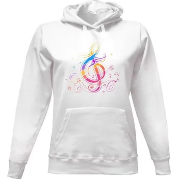 Dámská mikina Dámská mikina s kapucí s potiskem Houslový klíč barevný dámské