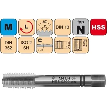 Závitořezný nástroj NÁSTROJE CZ Sadový závitník M8x1.25 II LH ISO2 HSS DIN 352 LEVÝ - 0200L
