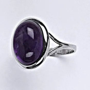 Prsten Stříbrný prsten s přírodním kamenem ametyst tmavý 14 x 10 mm, T 1454 m