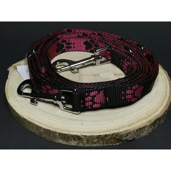 Vodítko pro psa Palkar vodítko přepínací z popruhu pro psy 250 cm x 20 mm černo-růžová s tlapkami (Palkar vodítko přepínací z popruhu pro psy 250 cm x 20 mm černo-růžová s tlapkami)