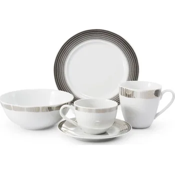 Jídelní set Leander Snídaňová souprava, český porcelán, Andělská křídla, platina, Leander, 5 d.