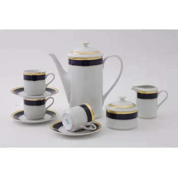 Leander Sabina, kávová souprava, porcelán, kobalt + zlatý cop, 15 d.