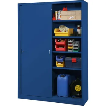 Kovová skříň s posuvnými dveřmi, v x š x h: 1990 x 1400 x 435 mm, barva modrá RAL5010 / modrá RAL5010