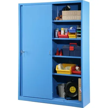 Kovová skříň s posuvnými dveřmi, v x š x h: 1990 x 1400 x 435 mm, barva modrá RAL5012/ modrá RAL5012
