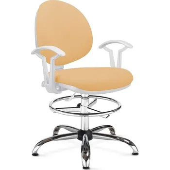 Laboratorní židle SMART, vysoká, s opěrným kruhem a područkami, koženka béžová