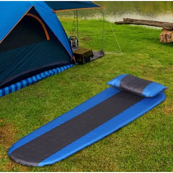 Nafukovací matrace Samonafukovací karimatka s polštářem 183 x 55 x 3 cm | modro-šedá