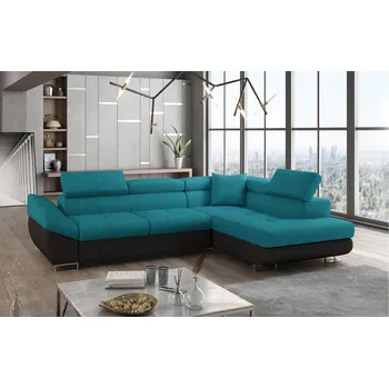 Sedací souprava Rozkládací rohová sedačka LYON tyrkysová / černá