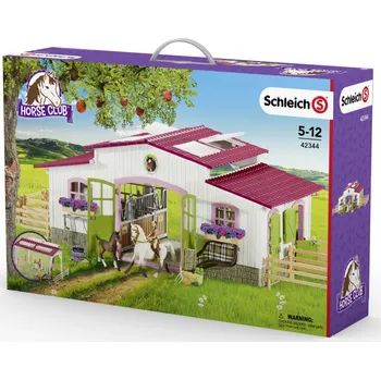 domeček pro figurky Schleich 42344 Stáj s koňmi a příslušenstvím v pastelových barvách
