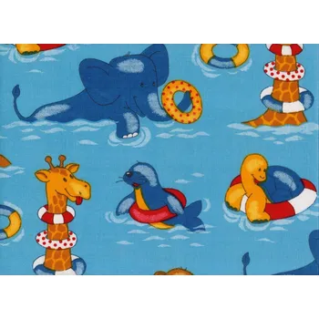 JAN peří Kvalitní bavlněná látka - plátno ZOO ve vodě modré v metráži - Kvalitní bavlněná látka - ZOO ve vodě modré 1 m 100x140 cm