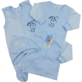 Kojenecká souprava Souprava do porodnice 4-dílná (body) modrá - vel. 50 - pejsek