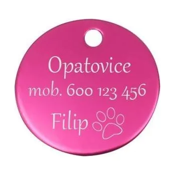 Vojenské psí známky Hliníková psí známka kulatá (tmavě růžová)