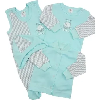 Kojenecká souprava Souprava do porodnice 4-dílná (body) tyrkysová - vel. 50 - hrošík