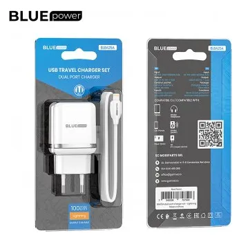 BLUE Power BBA25A - Univerzální nabíječka s Lightning kabelem a 2x USB - 230V