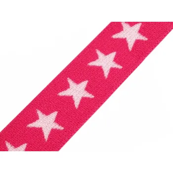 Textilní guma Pruženka plochá 20mm hvězda růžová