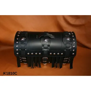 Zavazadlo na motocykl Kožený chopper kufr K1810 se zámkem, 60x28x33cm - nýty a třásně / bez boční kapsičky / bez nápojáků